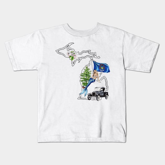 Michigan Mermaid Kids T-Shirt by Elizabeth Weglein Art